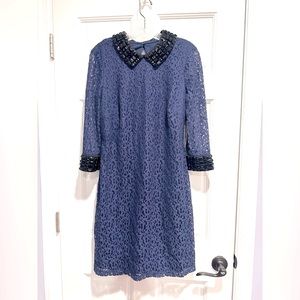 Sangria Lace midi dress with black jeweled collar & sleeves; NWT; Size 10